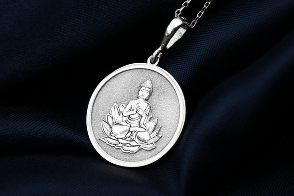 14K Solid Gold Buddha Lotus Charm Necklace, Silver Buddha Necklace, Gold Buddha Zen Pendant, Dainty Buddha Lotus , Rose Gold Buddha Lotus
