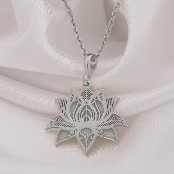 14K Solid Gold Lotus Necklace - Rose Gold, Silver Lotus Pendant, Zen Floral Necklace, Minimalist Yoga Jewelry, Dainty Floral Gift for Her