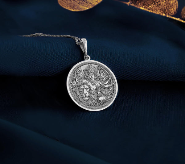 925 sterling silver Durga Maa pendant necklace, spiritual protection charm, Hindu goddess pendant, divine feminine jewelry, handcrafted silver amulet, religious necklace, Durga pendant for strength, silver sacred jewelry
