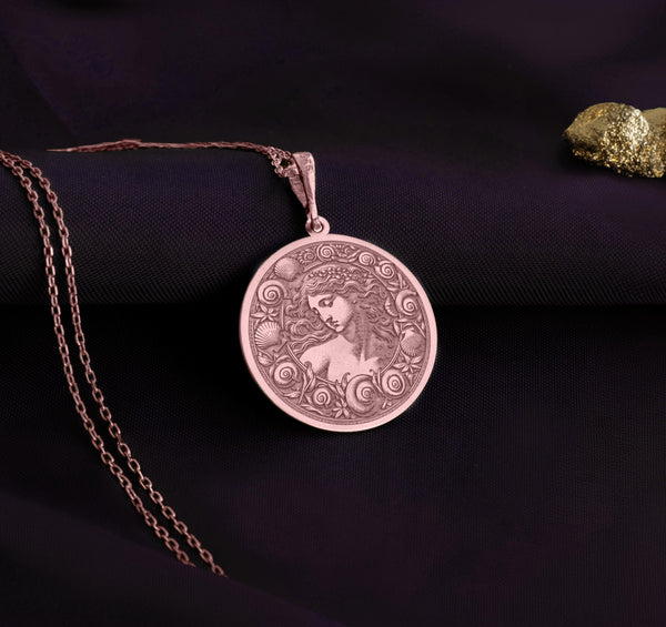 Birth of Venus rose gold Necklace, goddess of love charm , Ethereal queen Fertility pendant Ancient love energy, Aphrodite Pendant,Mythology-Inspired Jewelry,Timeless Elegance Pendant