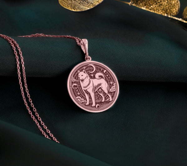 Rose Gold Plated Shiba Inu necklace, featuring a detailed Shiba Inu engraving. A stunning animal charm, ideal for pet parents and dog enthusiasts, representing intelligence, love, and companionship.