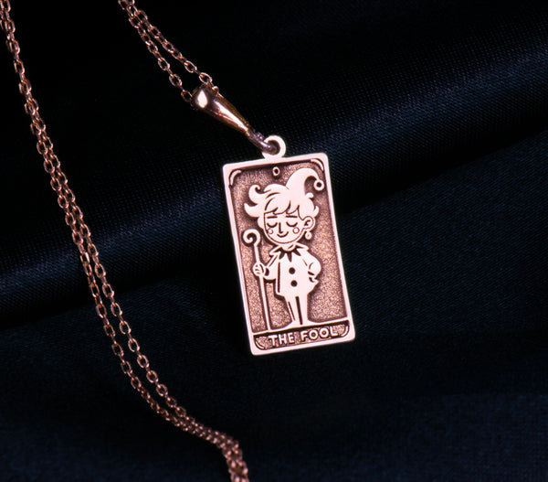 14K Solid Gold The Fool Tarot Card Necklace, Tarot Necklace,The fool pendant, Gold Tarot The Fool Pendant , Silver Tarot Necklace The Fool