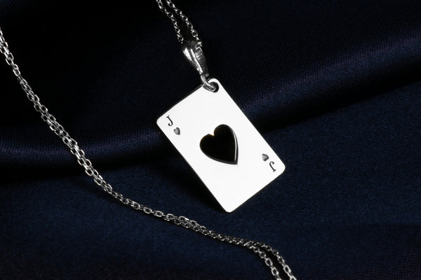 jack of hearts solitare silver charm necklace, rectangle solitare pendant necklace