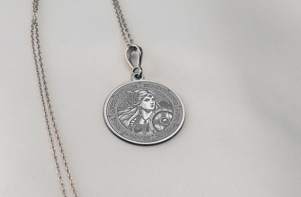 Solid Gold LagerthaCharm Necklace, Shield Maiden Silver Charm Pendant, Viking Lagertha Charm Necklace, Viking Women Pendant Gift
