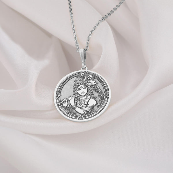 Sterling Silver Krishna Necklace:Elegant sterling silver Krishna necklace with a minimalist design, perfect for yoga and meditation enthusiasts.