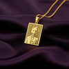 A personalized 14K gold plated fox portrait pendant in a tarot card style. This dark academia jewelry features a sly woodland creature, a perfect gift for a book lover.