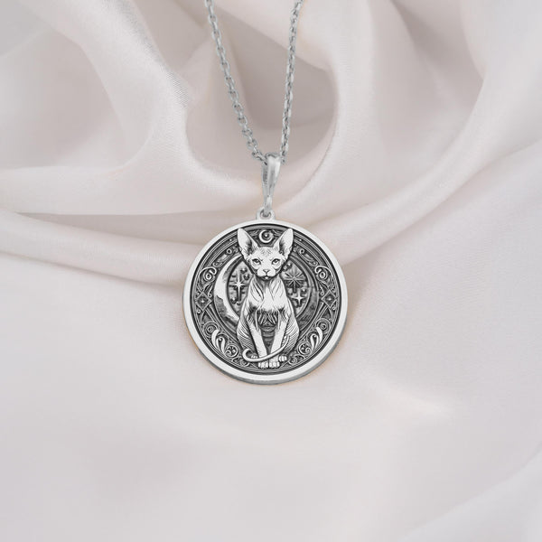 Sphinx cat necklace made from 925 Sterling Silver. A timeless and elegant accessory for cat enthusiasts, perfect as a gift for her on birthdays, holidays, or anniversaries. Durable and stylish for any occasion.