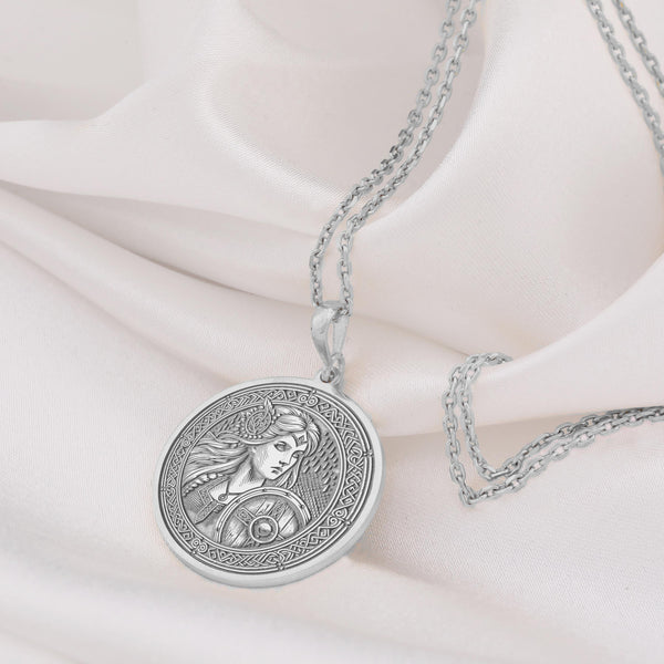 Solid Gold LagerthaCharm Necklace, Shield Maiden Silver Charm Pendant, Viking Lagertha Charm Necklace, Viking Women Pendant Gift