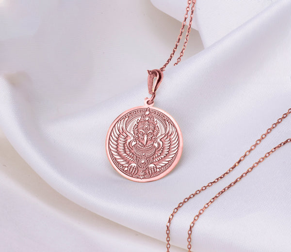14K Solid Gold Garuda pendant Necklace, Garuda Silver Pendant , Devotee of Vishnu Garuda Pendant, Golden Winged Bird Necklace