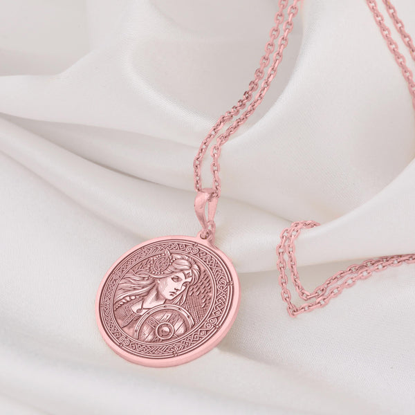 Solid Gold LagerthaCharm Necklace, Shield Maiden Silver Charm Pendant, Viking Lagertha Charm Necklace, Viking Women Pendant Gift