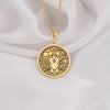 14K Solid Gold Pembroke Welsh Corgi Medallion featuring royal breed with celestial elements and waves. Joyful dog talisman with characteristic short legs and fox-like face. Luxury pet memorial jewelry gift for Corgi enthusiasts.
