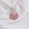 Krishna Radha Dancing Rose Gold Plated Pendant, Divine Love Rose Gold Plated Medallion, Radha Krishna Rose Gold Plated Jewelry, Sacred Couple Rose Gold Plated Necklace, Hindu Mythology Pendant, Krishna Radha Round Rose Gold Plated Pendant.