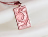 Rose gold Moon tarot card pendant, a boho style necklace with a dainty lightweight charm. Ideal as a good luck or friendship charm, this one-of-a-kind pendant adds elegance and vintage appeal, perfect for layering and everyday wear.