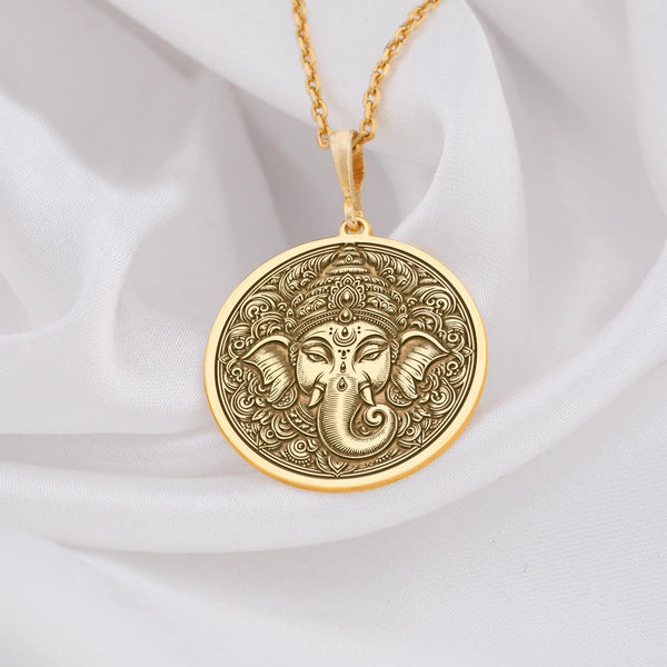 Handcrafted Ganeshagold pendant necklace, a protection talisman designed to symbolize wisdom and inner peace. This Ganesha pendant is a unique piece for personal protection, offering strength and guidance, 14k Solid gold ganesha pendant gift