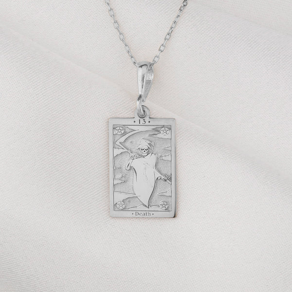 14K Solid Gold Death Tarot Necklace, Death Tarot Necklace, Real Gold Death Tarot Necklace , Death Tarot gift , Death Silver Tarot necklace
