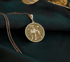 14K Gold Plated Boxer Dog Medallion with celestial elements. Detailed working breed pendant with distinctive square muzzle and muscular stance. Elegant pet portrait jewelry gift representing loyalty, protection and the joyful boxer spirit.
