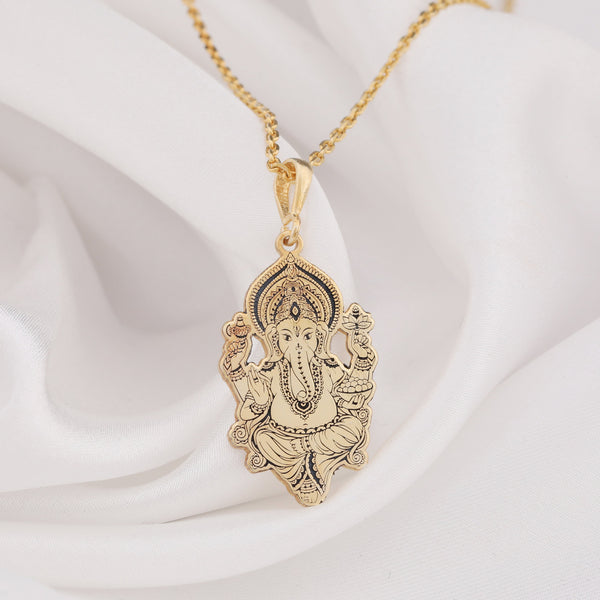 14K Solid Gold Ganesha Necklace, Silver Ganesha Pendant, Hindu Jewelry, Remover Obstacles, Lord Ganesha, Spiritual Gift, Elephant Gods