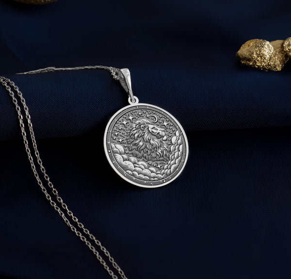 silver leo zodiac coin pendant