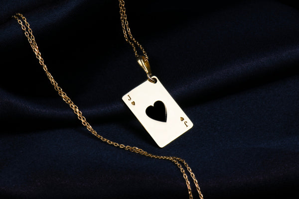 jack of hearts solitare gold charm necklace, rectangle solitare pendant necklace