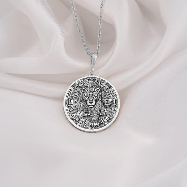 925 sterling silver jaguar pendant necklace with intricate tribal designs, symbolizing power and grace. Perfect for animal lovers, Mayan design fans, or as a unique gift for special occasions, birthdays, or anniversaries.