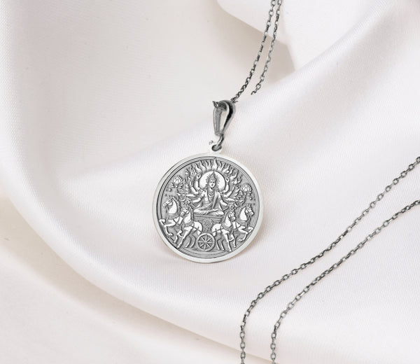 Surya silver Charm Pendant necklace - Radiant Sun God Necklace, Handmade Hindu Jewelry for Strength & Positivity, Hindu jewelry,Surya amulet, surya coin pendant, Surya talisman