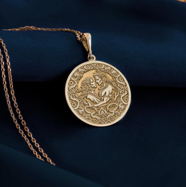 14K gold plated Shiva and Vishnu Embrace Pendant inspired by Mohini and Hindu mythology. A stunning gift for LGBTQ allies, newlyweds, or spiritual friends, celebrating unity, inclusivity, and divine love with elegant craftsmanship.