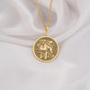 14K Solid Gold Boxer Dog Medallion featuring noble canine with muscular stance and celestial elements. Detailed working breed talisman with distinctive face, cropped ears and strong body. Luxury pet jewelry gift symbolizing loyalty and protection.