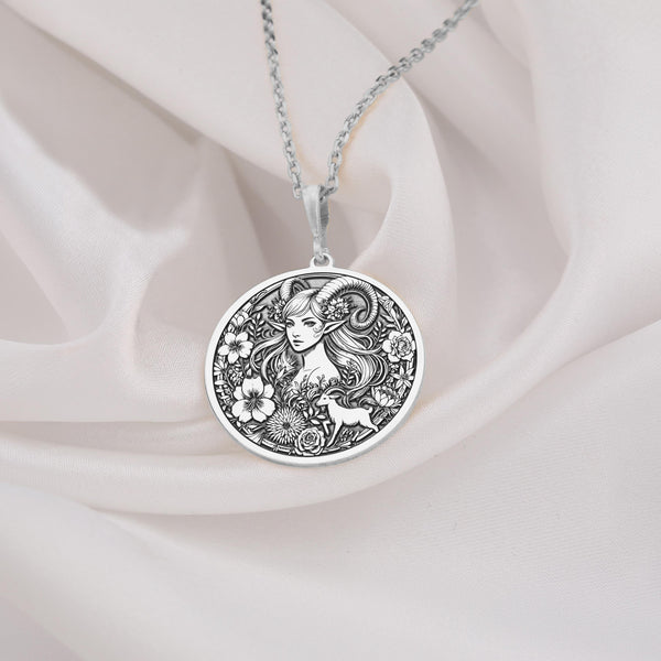 925 Sterling Silver Capricorn Necklace – Minimalist zodiac pendant for women. Handmade astrology jewelry with delicate floral details. Ideal gift for Capricorn birthdays, celestial star sign charm for her in elegant and timeless silver.