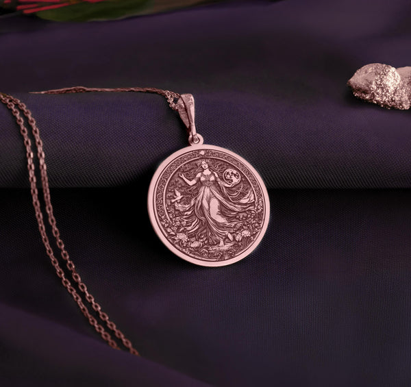 Gaia necklace featuring detailed engravings that embody Gaia’s power, harmony, and beauty. This earth goddess pendant is a unique statement piece, perfect for those drawn to mystical jewelry, divine symbolism, and celestial balance. A handcrafted amulet that reflects nature’s spiritual energy, ideal for mythology and nature lovers alike