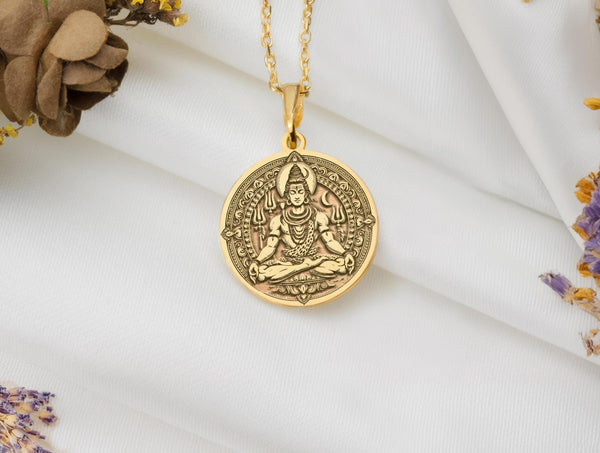 Shiva gold charm pendant, Shiva meditation necklace, Shiva meditation Gold pendant, Mahadeva gold pendant, Mahadeva gold necklace, Hindu god gold jewelry, Shiva medallion gold medallion, Real gold shiva charm Talisman, Shiva medallion