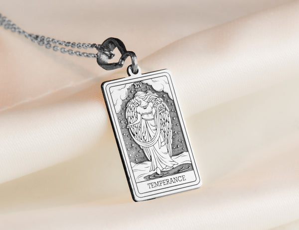 14K Gold Temperance XIV Pendant | Silver Tarot Card Necklace | Mystical Angel Jewelry | Harmony Balance Spiritual Talisman Gift