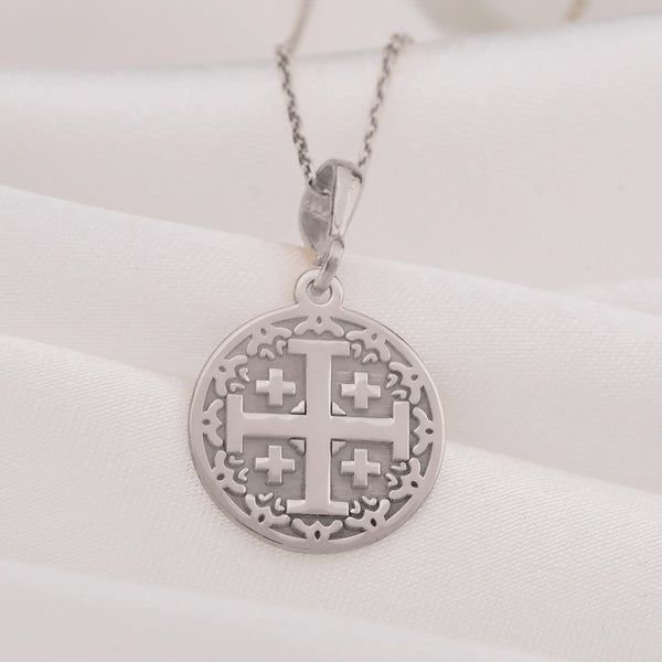 silver jerusalem cross, christian silverpendant, religious silver necklace, jerusalem cross necklace, silver cross charm jewelry, spiritual gift silver, baptism gift cross, confirmation jewelry, christian women jewelry, jerusalem cross gift