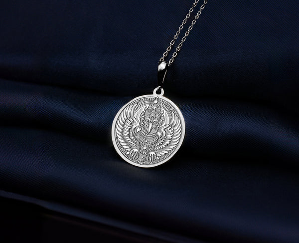 14K Solid Gold Garuda pendant Necklace, Garuda Silver Pendant , Devotee of Vishnu Garuda Pendant, Golden Winged Bird Necklace