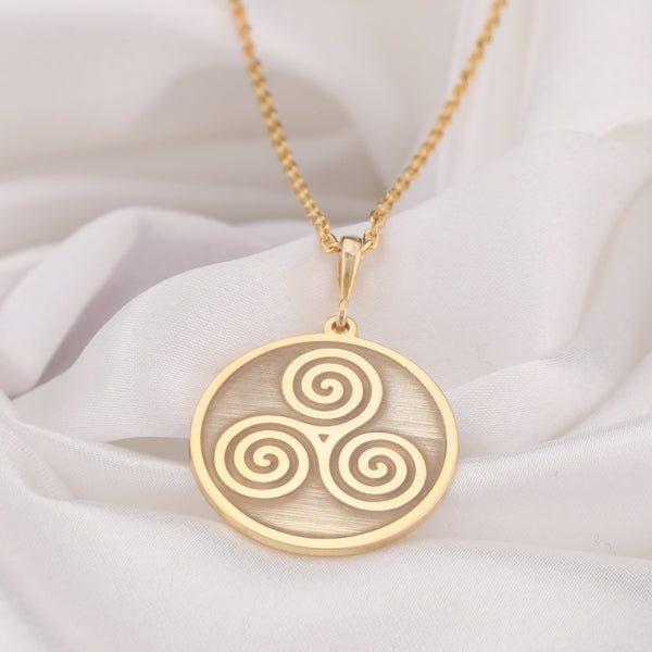 14K Solid Gold Triseklion Pendant, Celtic Necklace, Pagan Jewelery, Triskele Necklace, Silver Triskelion, Triple Spiral Necklace