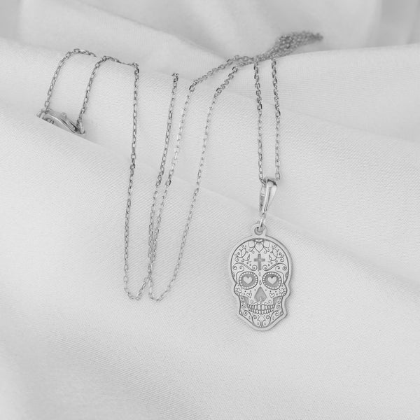 Sterling silver Day of the Dead Pendant necklace - Dia de los Muertos Skull Jewelry, Handmade Mexican Heritage Gift
