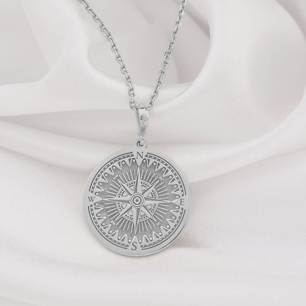 Compass silver Pendant Necklace, Navigation Pendant, Adventure Jewelry, Travel Charm Necklace, Gold Compass Pendant,