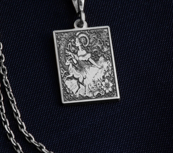 925 Sterling Silver Capricorn Zodiac Necklace crafted with celestial details. A perfect star sign jewelry piece for astrology lovers, ideal for everyday wear or gifting on special occasions like Capricorn birthdays.