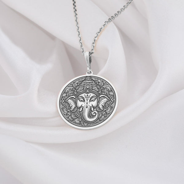 Silver Ganesha pendant necklace, crafted as a protection amulet with Ganesha’s image, embodying strength and divine guidance. Perfect for those seeking a protective charm with deep spiritual meaning. gift for family