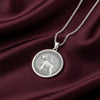925 Sterling Silver Schnauzer medallion with a beautifully detailed engraving of the dog's side profile. This custom pet portrait pendant features the classic bearded silhouette and a decorative border. Timeless jewelry for a Schnauzer owner.