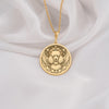 14K Solid Gold Poodle Angel Dog Medallion featuring beloved curly-coated breed with heavenly wings and halo. Detailed memorial talisman with distinctive poodle cut, celestial stars and peaceful expression. Luxury Poodle memorial jewelry gift