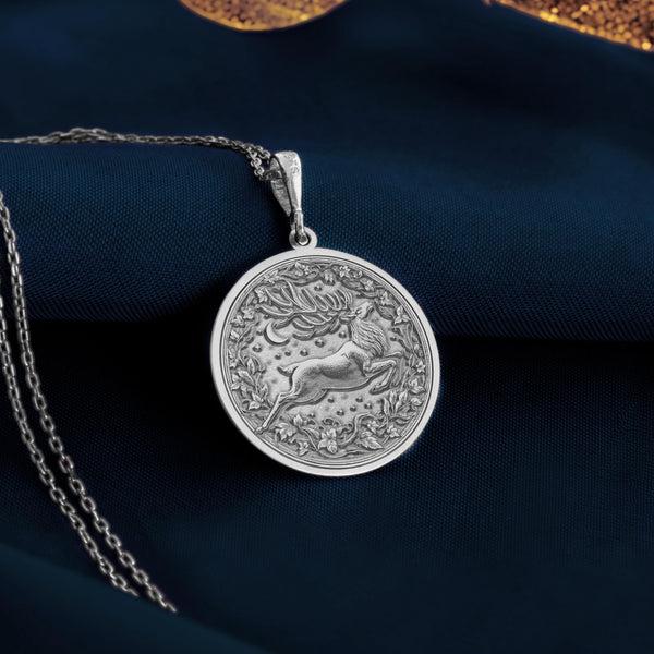 dainty silver Deer Pendant necklace - Elegant design inspired by nature, symbolizing forest vitality. Perfect gift for Christmas or special occasions, representing love, grace, and resilience. Deer jewelry elegant