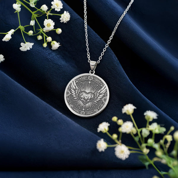 Winged Heart Pendant Necklace: 14K Gold, Angelic Love Symbol Charm, Romantic Jewelry - View 4