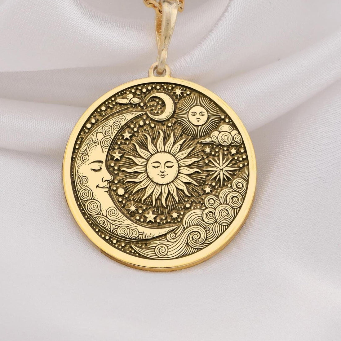 Personalized Signs: Zodiac, Name & Initial Jewelry Guide - Personalized Celestial Sun & Moon Pendant | 14K Solid Gold - Astrological Sign Guiding Light product image