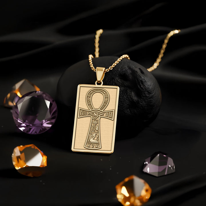 Ankh Tarot Pendant Necklace: 14K Gold, Eye of Horus Amulet, Egyptian Life Symbol - View 48