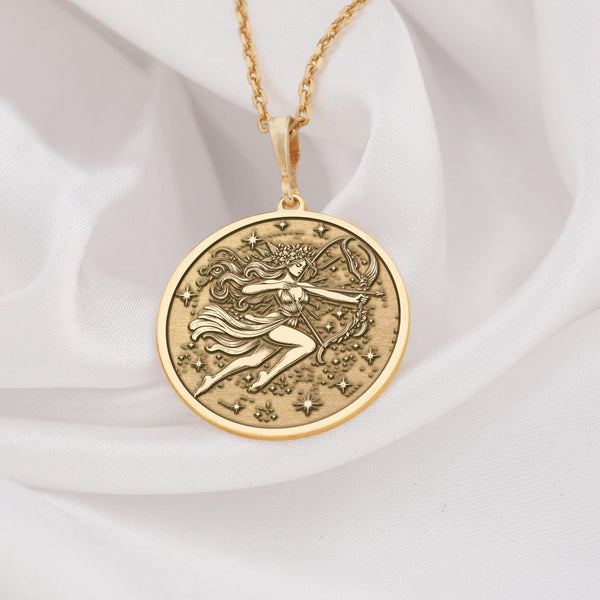14K gold Sagittarius woman pendant symbolizing strength, independence, and the adventurous spirit of Sagittarius women.