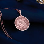 Unique rose Gold Raven bird pendant necklace , gothic bird pendant jewelry, antique style crow medallion, bird medallion necklace, gothic raven pendant, raven totem necklace, crow familiar jewelry, black raven pendant, celtic raven bird jewelry, victorian style crow pendant