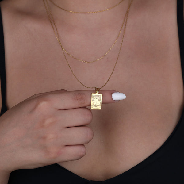 14K Solid Gold Cat Lovers Tarot , Cat Memorial Tarot Necklace , Real Gold Cat Charm Necklace , Cat lover gift , Kitty Lovers Tarot necklace