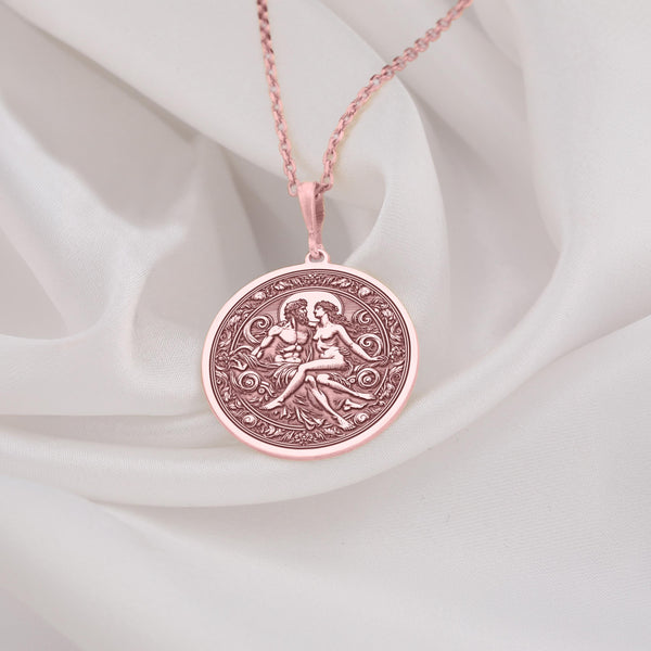 14K Solid Gold Zeus and Hera Charm Necklace, Handcrafted Love themed Charm Pendant, Romantic Mythological Necklace