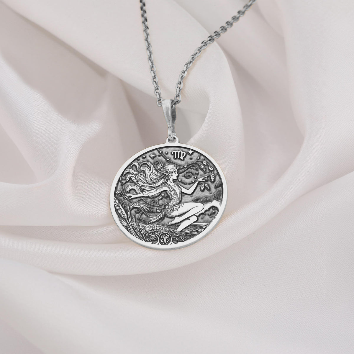 silver Virgo zodiac charm necklace, designed for those who appreciate fine handcrafted jewelry.