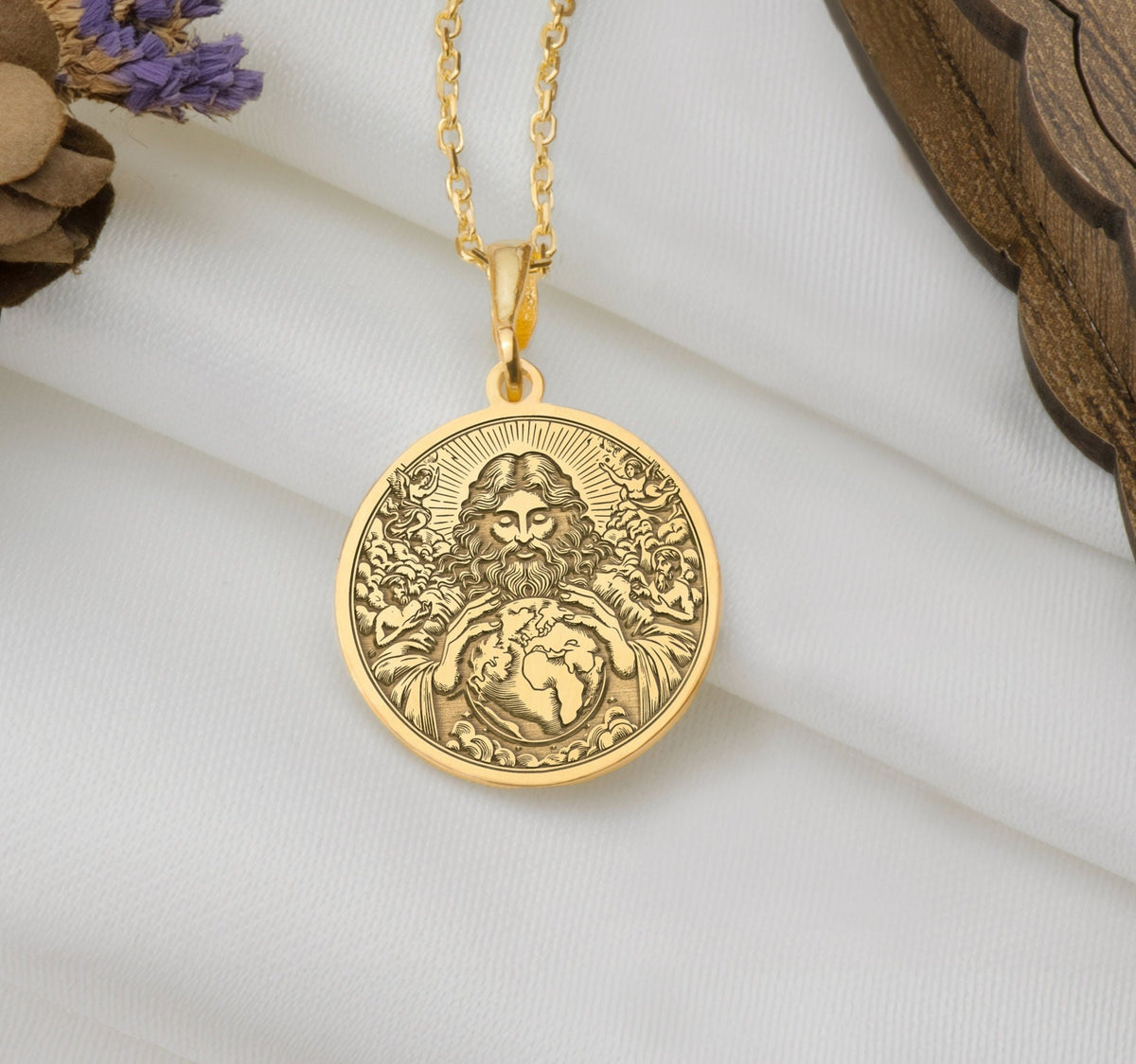 14K Solid Gold Jesus Charm Necklace, Christ Silver Pendant, Rose Gold Jesus Christ Necklace, Christian Jewelry, Holy Face Medallion, Savior